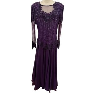 Vtg Scala Evening Gown Purple Beaded Event Dress Sz L/XL Gala Mother Of Bride